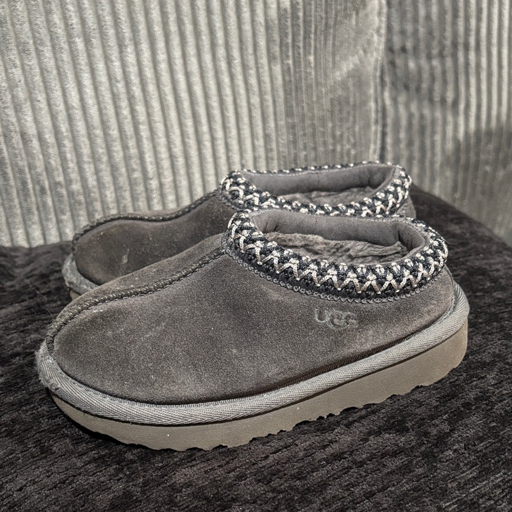 UGG Kids Dark Gray Suede Slippers